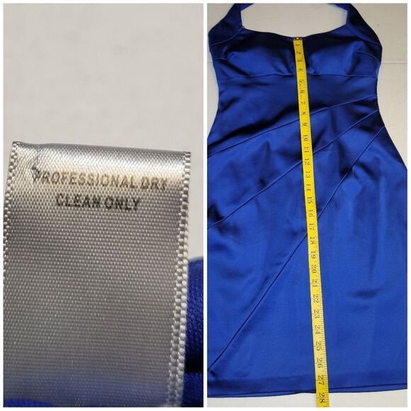Cache Y2K Elegant Blue Satin Bodycon Halter Dress - Picture 10 of 14